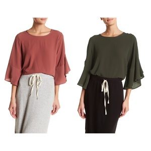 Pleione Pink Ruffle Sleeve Blouse